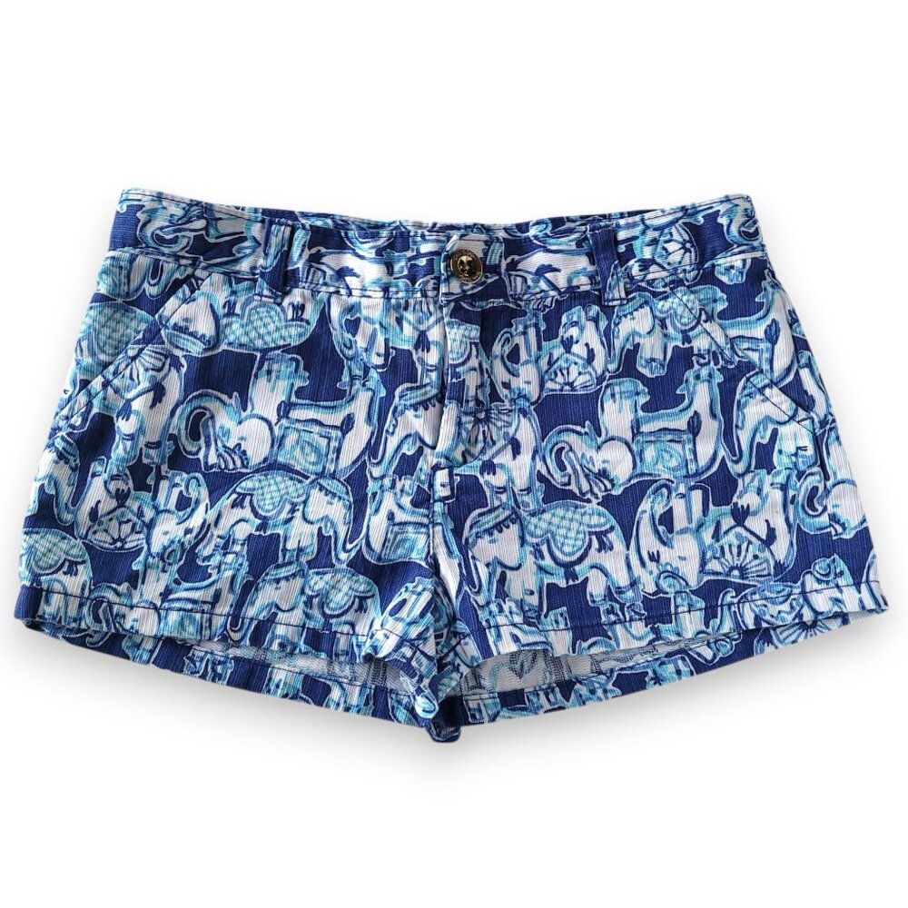 Lilly Pulitzer Girls 10 Get Trunky Elephant Print Callahan Shorts Blue Preppy